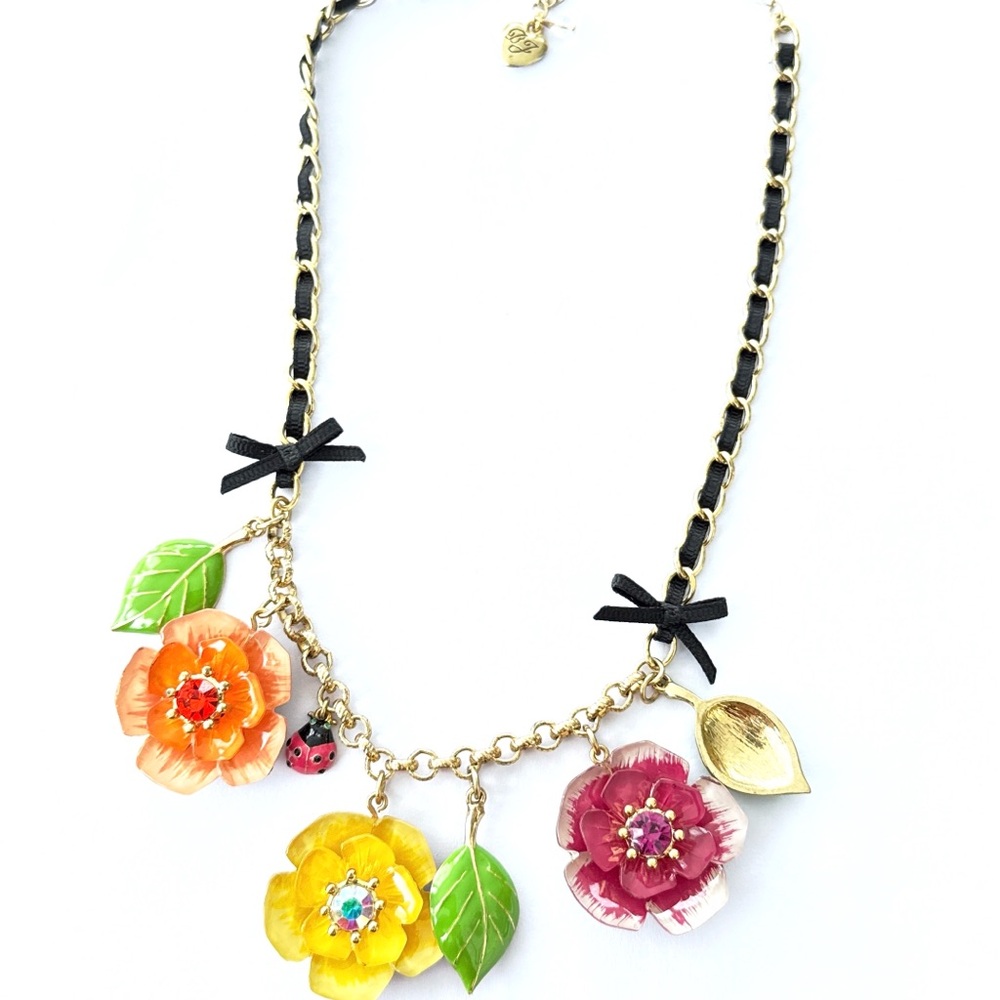Betsey Johnson Multicolor Floral Necklace with Gold Chain, The Secret Garden